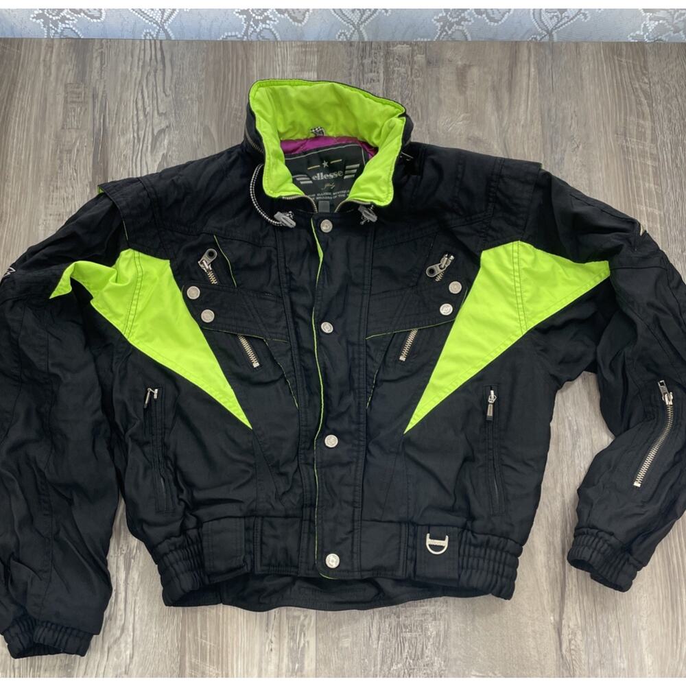 Ellesse Ski Jacket Italy Green Pink Black Vintage Mens size 98 / 175 / Medium